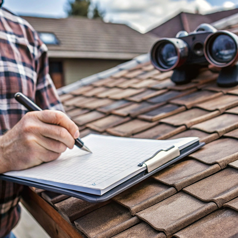 Roofing experts inspecting a new installation